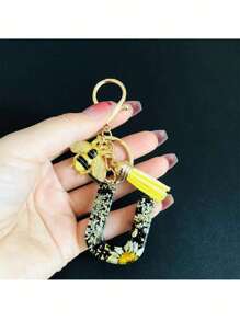 1pc A-Y Initial Keychain, Cute Daisy & Bee Resin Keyring, Suitable For Hanging On Bags, Backpacks, Cars, Great Gift For Women And Girls, Also For Valentine's Day - Multicolor - View 17