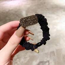 Fashion Satin Bow Scrunchie For Women, Geometric Elliptical Zinc Alloy Hair Elastic With Rhinestones, Versatile Ponytail Holder Hair Tie, A Great Gift For Friends - Multicolor - View 12