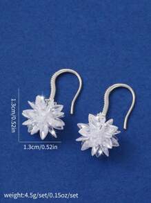 1pair Fashionable Ice Flower Shaped Zirconia Crystal Dangle Earrings, Perfect For Daily Wear And Date, A Great Gift For Her - White - View 4