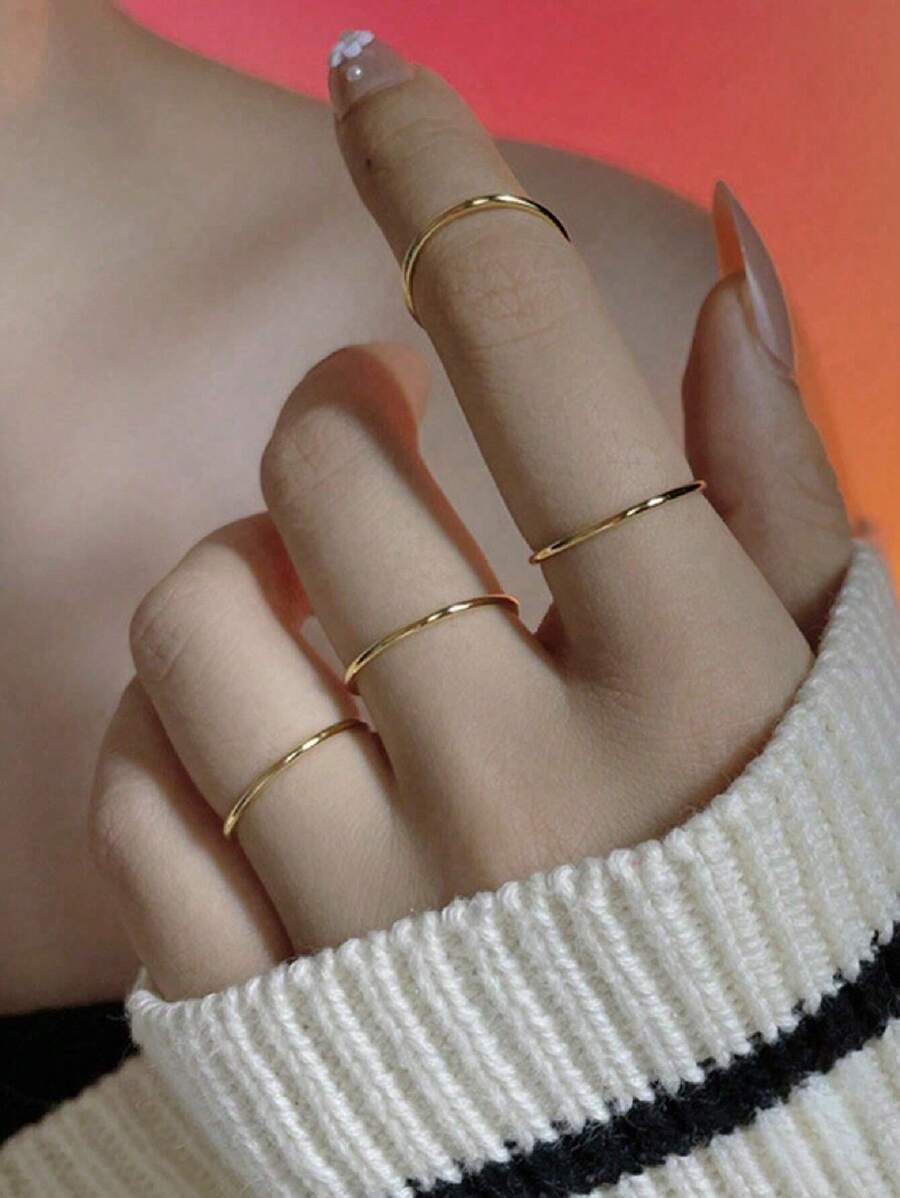 BALMORA 1pc Fashion Minimalis Cincin Perak Untuk Wanita Untuk Hadiah - Emas - View 1
