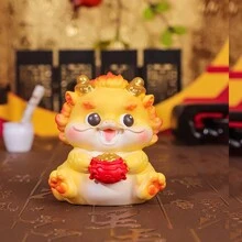Fortune-Luck Delivering Dragon Figurine, Creative Desktop Decor, Car Ornament Gift For The Year Of The Dragon - Yellow - View 1