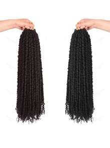 18英寸熱情捲曲預捲式捲髮,鉤織髮辮頭髮前環合成髮劑 - 黑色 - 查看 5