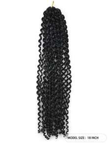 18英寸熱情捲曲預捲式捲髮,鉤織髮辮頭髮前環合成髮劑 - 黑色 - 查看 3