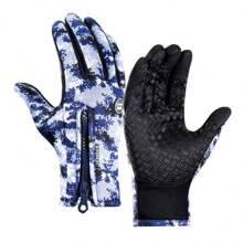 Găng tay đi xe đạp Giường đôi Ngón tay Mùa Đông Ấm áp Không thấm nước Găng tay xe đạp Cho nam giới NỮ Ngụy trang Màn hình cảm ứng Xe đạp Găng tay Leo núi Găng tay  chạy Găng tay - Màu xanh lam - Xem 3