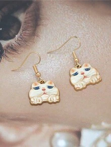 1對可愛貓咪勾耳環,甜美清新質感卡通耳環 - 彩色 - 查看 2
