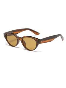 CHOOSEME 1pc Fashionable Brown Stripe Patterned Cat Eye Fashion Glasses With Protection - Brown - View 1