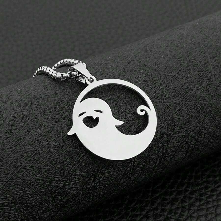 日本和韓語中性設計個性化極簡多用途Anime鬼吊墜項鍊 - 銀色 - 查看 1