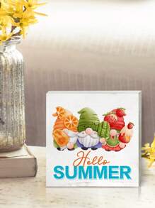 1pc 10cm*10cm Pvc Material Decoration Ornament With Orange, Kiwi, Strawberry Dwarf Design And "Hello Summer" Lettering. A Great Daily Decorative Ornament For Families With Dogs. A Commemorative Gift For Friends, Suitable For Living Room, Meeting Room, Library, Desk, Bar Counter, Dining Table Decoration. - Multicolor - View 1