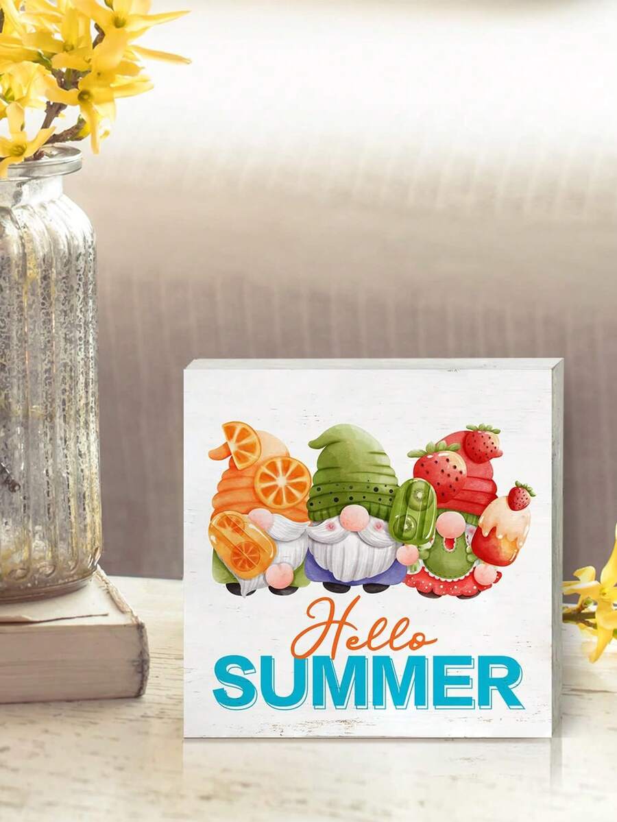1pc 10cm*10cm Pvc Material Decoration Ornament With Orange, Kiwi, Strawberry Dwarf Design And "Hello Summer" Lettering. A Great Daily Decorative Ornament For Families With Dogs. A Commemorative Gift For Friends, Suitable For Living Room, Meeting Room, Library, Desk, Bar Counter, Dining Table Decoration. - Multicolor - View 1