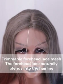 欧美时尚长中分红蓝波浪卷发纤维蕾丝前假发 - 藍色 - 查看 6