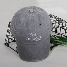 1pc Women's I'M Cold Embroidery Washed Denim Baseball Cap, Vintage Casual Adjustable Outdoor Sun Visor Hat, Unisex - Multicolor - View 3