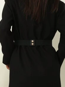 1pc Women's Simple Style Waist Belt With 4 Buckles In Gold Color, Suitable For Daily And Commuting Dress - Black - View 3