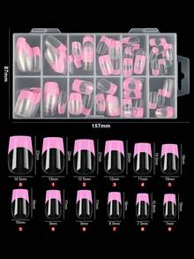 pinpai 120片/盒 中号方形透明紫粉色法式美甲贴片，可爱ins风可拆卸可佩戴美甲贴片，带孔，适合美甲沙龙或DIY美甲爱好者 - 粉色 - 查看 5
