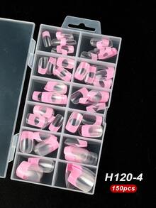 pinpai 120片/盒 中号方形透明紫粉色法式美甲贴片，可爱ins风可拆卸可佩戴美甲贴片，带孔，适合美甲沙龙或DIY美甲爱好者 - 粉色 - 查看 2