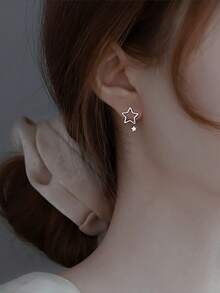 1pair Personalized Pentagram Design Earrings With Versatile Style - Silver - View 5