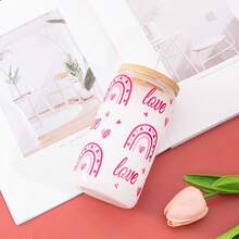 1入情人節飲用杯啤酒形狀的玻璃杯套裝,心形玻璃杯禮物送給她,帶有竹蓋玻璃吸管和清潔刷,適用於雞尾酒威士忌啤酒蘇打 - 彩虹 - 查看 2