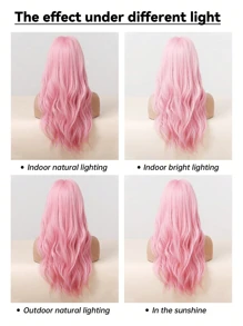 勃艮第长卷发假发带刘海 24 英寸红色自然波浪合成假发 女士时尚日常派对 - 粉色 - 查看 9