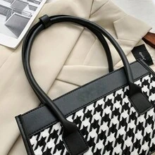 New Fashion Plush Material Leisure Shoulder Bag With Simple Diamond-Shape Check Pattern For Autumn/Winter - Black and White - View 6