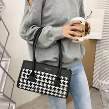 New Fashion Plush Material Leisure Shoulder Bag With Simple Diamond-Shape Check Pattern For Autumn/Winter - Black and White - View 4