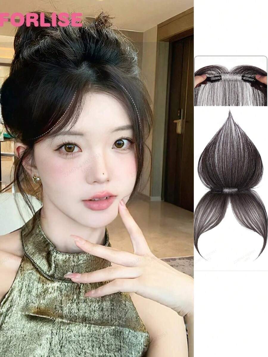 Tóc mái Tóc giả Của phụ nữ Mùa hè Tóc giả Patch Tóc mái Tự nhiên Trán Vô hình Và Không dấu vết Đường chân tóc Tóc giả Patch - Black-brown - Xem 1