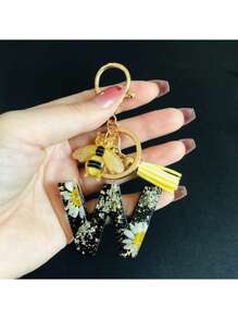 1pc A-Y Initial Keychain, Cute Daisy & Bee Resin Keyring, Suitable For Hanging On Bags, Backpacks, Cars, Great Gift For Women And Girls, Also For Valentine's Day - Multicolor - View 11