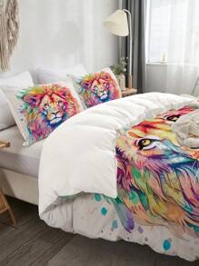 3pcs Sư tử Bộ đồ giường Thú vật Polyester Chăn bông Che phủ Bộ ( 1 Chăn bông Che phủ + 2 Vỏ gối , Không có Cốt lõi ) , Đối với Thiếu niên Trẻ Người đàn ông Phòng Phòng ngủ Đồ trang trí - Nhiều màu - Xem 4