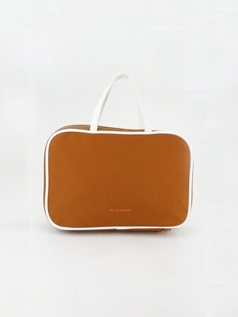 1pc Women's Fashionable Turmeric & Contrast Color Waterproof Square Zippered Cosmetic Bag For Daily Use, School, Business Travel, Organizer For Cash, Makeup And Phone, Handheld Or Carry-On Makeup Bag Makeup Bags Makeup Organizer Make Up Organizer Makeup Storage Make Up Bag