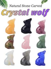 1個天然石狼雕刻治療雕像靈氣寶石工藝品,家居桌面裝飾禮物