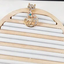 1入組多彩鑽石裝飾貓形胸針,適用於女性 - 金色 - 查看 2