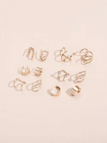 12入組耳環夾軟骨夾式耳環不穿針軟骨耳環不穿孔不發光的假軟骨耳環不鏽鋼軟耳環 - 金色 - 查看 2