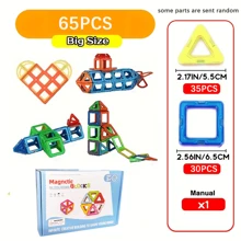 35 piezas/65 piezas Grandes bloques de construcción magnéticos para niños, Set de diseñador de imanes DIY en caja de regalo (color aleatorio) - Gran regalo para vacaciones