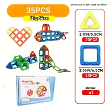 35 piezas/65 piezas Grandes bloques de construcción magnéticos para niños, Set de diseñador de imanes DIY en caja de regalo (color aleatorio) - Gran regalo para vacaciones
