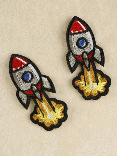 2pcs Rocket Spacecraft Embroidery Patch For Diy Clothing, Pants, Hat, Bag, Shoes, Mobile Phone Case Decoration, Iron On