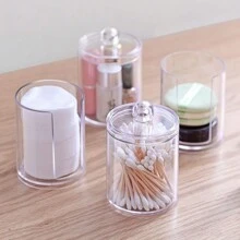 1pc Transparent Qtip Holder With Lid, Swab Box Makeup Pad Dispenser, Bathroom Storage Jar For Q-Tip,Pad,Floss Pick, Bathroom Organizer Accessories Storage Container Home Bathroom Decor Fall Decor Makeup Organizer Back To School