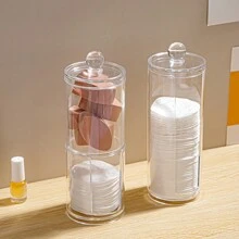 1pc Transparent Qtip Holder With Lid, Swab Box Makeup Pad Dispenser, Bathroom Storage Jar For Q-Tip,Pad,Floss Pick, Bathroom Organizer Accessories Storage Container Home Bathroom Decor Fall Decor Makeup Organizer Back To School