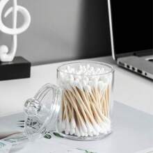 1pc Transparent Qtip Holder With Lid, Swab Box Makeup Pad Dispenser, Bathroom Storage Jar For Q-Tip,Pad,Floss Pick, Bathroom Organizer Accessories Storage Container Home Bathroom Decor Fall Decor Makeup Organizer Back To School