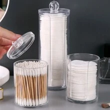 1pc Transparent Qtip Holder With Lid, Swab Box Makeup Pad Dispenser, Bathroom Storage Jar For Q-Tip,Pad,Floss Pick, Bathroom Organizer Accessories Storage Container Home Bathroom Decor Fall Decor Makeup Organizer Back To School
