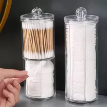 1pc Transparent Qtip Holder With Lid, Swab Box Makeup Pad Dispenser, Bathroom Storage Jar For Q-Tip,Pad,Floss Pick, Bathroom Organizer Accessories Storage Container Home Bathroom Decor Fall Decor Makeup Organizer Back To School