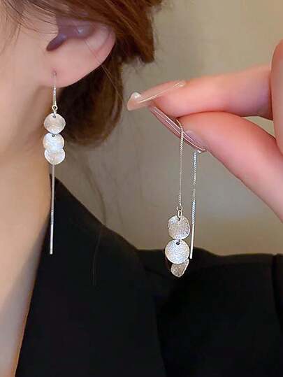 BALMORA Geometric Decor Sterling Silver Threader Earrings