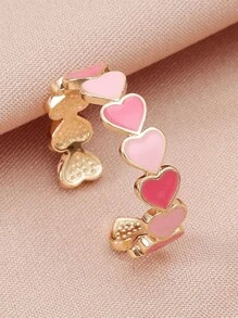 甜美粉色銅開放心臟戒指,愛心造型 - 彩色 - 查看 2