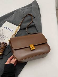 Fashionable Pu Leather Minimalist Lock Closure Small Square Bag With Two Shoulder Straps, Crossbody And Shoulder Bag For Women - Coffee Brown - View 8