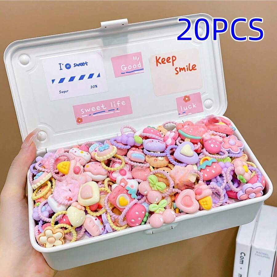 20入組可愛卡通花與櫻桃裝飾女童髮帶 - 粉色 - 查看 1