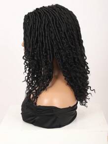 14 Inches Braided Synthetic Full Wig  Bob Goddess Locs Wig With Curls For Women Fauxs Locs Wig Machine Wig - Black - View 7