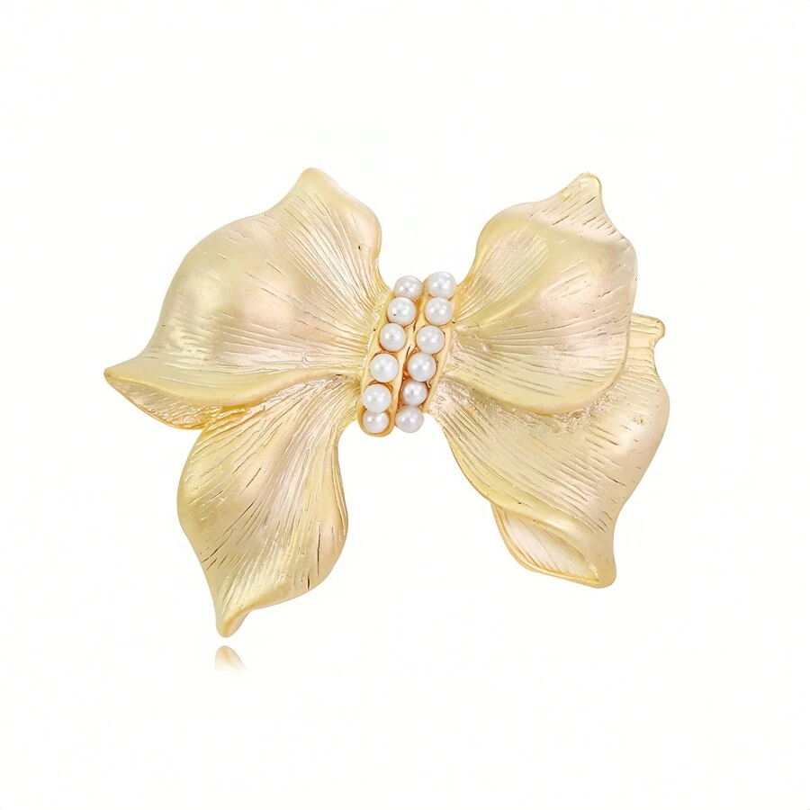1pc Korean Fashion Bow Design Women's Brooch Pearl Decoration Pin Accessories - Gold - View 1