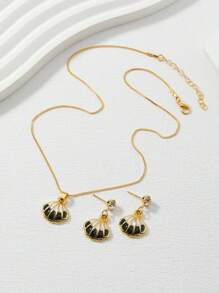 3pcs/Set Exquisite Black Shell Pendant Necklace & Earrings Jewelry Set For Women, Daily Match - Multicolor - View 4