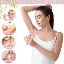 Electric Bikini Trimmer Shaver Razor Set For Women Body Hair Trimmer Wet/Dry Lady Face Body Shaver Razor Groomer Waterproof Cordless 3 In 1 - Pink - View 2