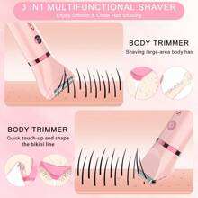Electric Bikini Trimmer Shaver Razor Set For Women Body Hair Trimmer Wet/Dry Lady Face Body Shaver Razor Groomer Waterproof Cordless 3 In 1 - Pink - View 4