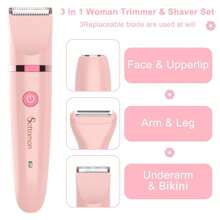 Electric Bikini Trimmer Shaver Razor Set For Women Body Hair Trimmer Wet/Dry Lady Face Body Shaver Razor Groomer Waterproof Cordless 3 In 1 - Pink - View 3