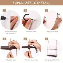 1個波希米亞風格的掛架 - 3層鄉村風浮動式木質懸掛架,適用於客廳,臥室,浴室,幼兒園 - 可愛的小書櫃家居裝飾 - 棕色 - 查看 10