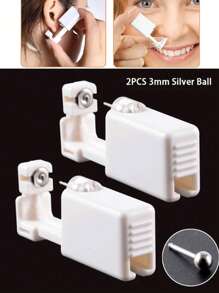 2 Piezas/set Kit De Pistola Desechable Para Perforar Orejas, Herramienta De Perforación Para Orejas Y Nariz - Blanco - Ver 1